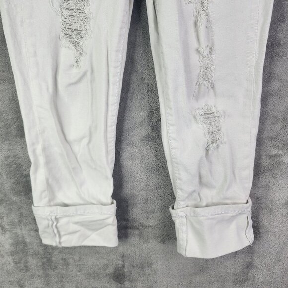 Women's White Cato Distressed Rolled Cuff Jeans Rhinestone Button Mid Rise 4 - Picture 3 of 15